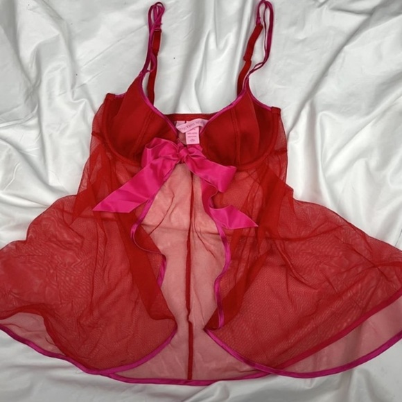 Victoria Secret Sheer Babydoll Red with Pink Details Extra Small - Picture 3 of 9